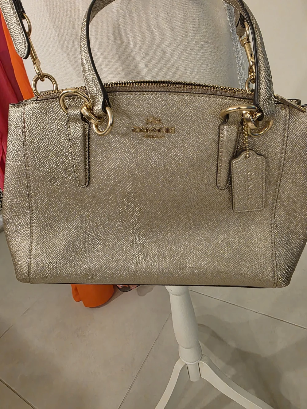 Coach Metallic Gold Leather Satchel with Gold Hardware